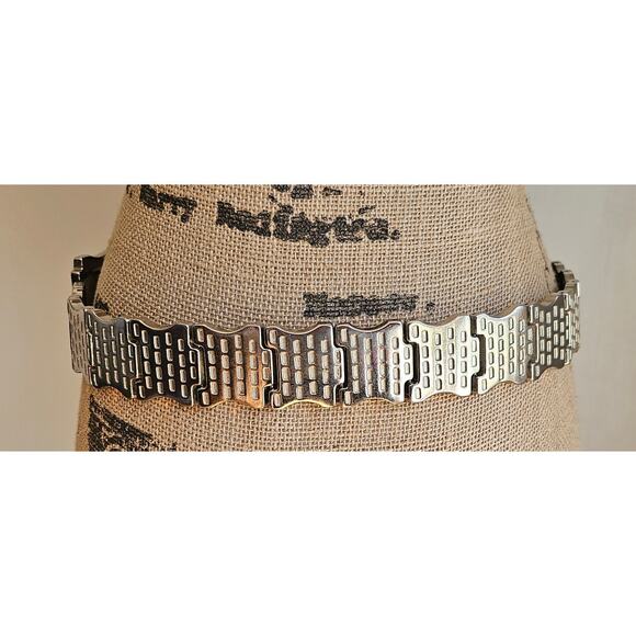 Western Navajo Silver Metal Geometric Belt, 40 inch total, Y2K, Vintage - Picture 1 of 11